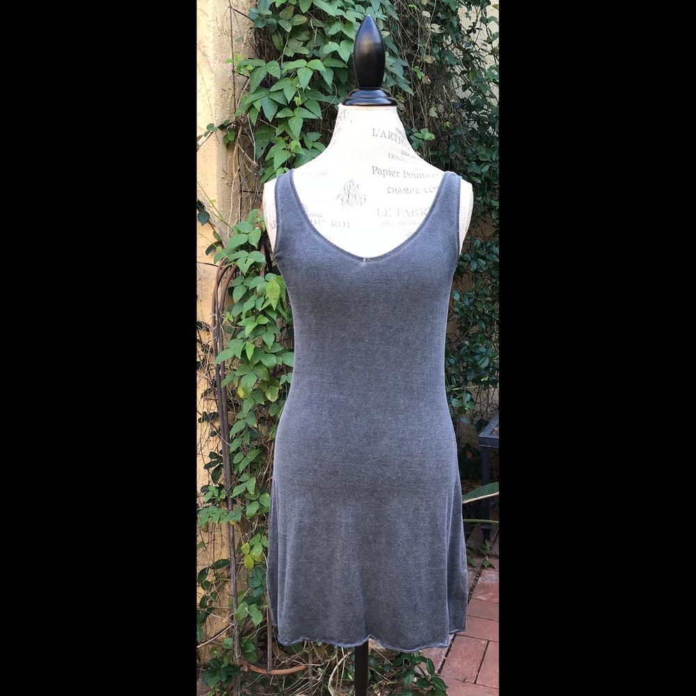 High End Boutique Slate Blue Gray Dress w/ Under-Dress Embroidered Coral Size S - Picture 12 of 16